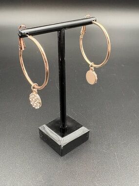 2/$10 Rose Gold Hoop Earrings with Crystal Pave Charm
